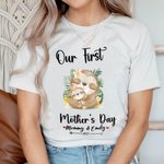 Personalized Our First Mother’s Day Sloth Baby Onesie and Mommy Matching T-Shirt with Names and Year Gift for Baby New Mom