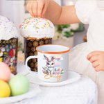 Tasse Émaillée 355 ml Personnalisée avec Nom et Initiale Style Lapin de Pâques Cadeau de Pâques pour Enfants