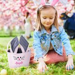 Personalisierter Gestreifter Karierter Osterkorb mit Hasenohren Kaninchen Eimertasche mit Besticktem Namen Ostern Eiersuche Party Geschenk für Kinder