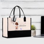 Gepersonaliseerde Vlinder Cartoon Zakelijk Vrouw Canvas Tas met Naam en Tekst Verjaardag Waardering Kantoorgeschenk voor Collega's Leiders