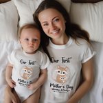 T-shirt et Onesie bébé 100% coton avec motif renard personnalisé Notre premier cadeau de fête des mères pour le nouveau-né et la nouvelle maman