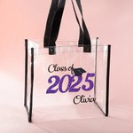 Personalized Class of 2025 Waterproof Clear Tote Bag with Year and Name Graduation Party Gift for Graduates Friends
