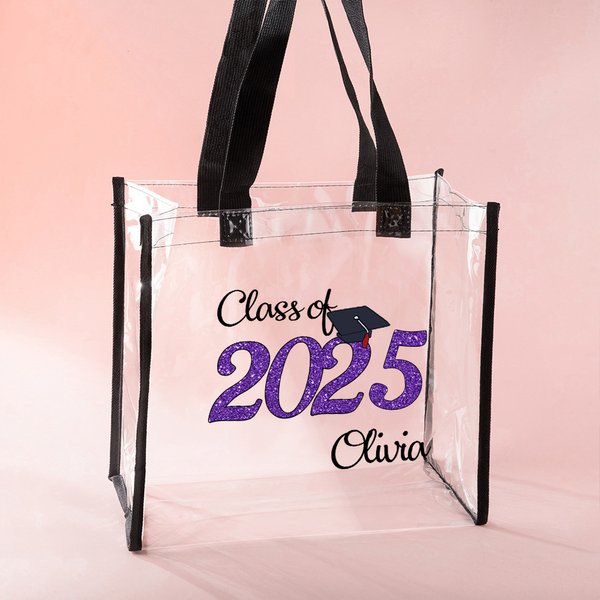 Personalized Class of 2025 Waterproof Clear Tote Bag with Year and Name Graduation Party Gift for Graduates Friends