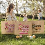 Personalised Cute Bunny Easter Egg Hunter Reusable Jute Tote Bag with Name Party Favor Easter Hunting Gift for Boys Girls