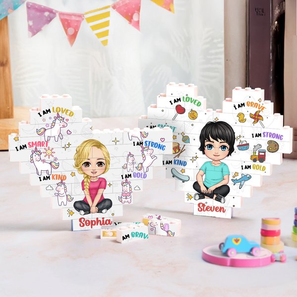 Henkilökohtainen Kid Sydämen muotoinen sarjakuvahahmo Rakennus Tiili palapelit nimi Syntymäpäivälahja lapsille