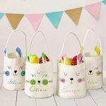 Personalisierter Niedlicher Kaninchen Gesichtsausdruck Osterkorb mit Hasenohren und Namen Eimertasche Eiersuche Ostern Party Geschenk für Kinder