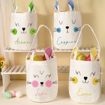 Personalisierter Niedlicher Kaninchen Gesichtsausdruck Osterkorb mit Hasenohren und Namen Eimertasche Eiersuche Ostern Party Geschenk für Kinder