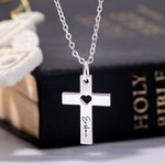Personalized Dainty Hollow Love Cross Necklace with Name Birthday Church Baptism Gift for Christian Women