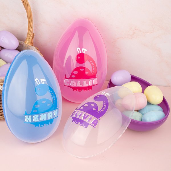 Personalised Cute Rabbit Ears Dinosaur Fillable Jumbo Easter Egg with Name Holiday Basket Stuffers Easter Birthday Party Favors Gift for Kids