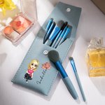 Personalised Cute Cartoon Women Girl Birth Flower Makeup Brush Bag Set with Name and 8 Pcs Makeup Brushes Birthday Mother's Day Gift for Her
