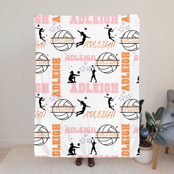 Manta de Voleibol Multicolor Personalizada con Nombres para Niña Decoración del Hogar Regalo de Cumpleaños para los Amantes del Voleibol y los Deportes