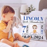 Personalized Cartoon Character Baby Birth Announcement Soft Throw Pillow Cover with Name Home Decor Baby Shower Gift for Newborn New Mom