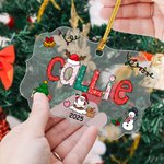 Personalized Christmas Snowman Santa Claus Clear Acrylic Ornament with Name and Year Holiday Tree Decor Christmas Gift for Family Kids