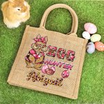 Personalised Cute Bunny Easter Egg Hunter Reusable Jute Tote Bag with Name Party Favor Easter Hunting Gift for Boys Girls