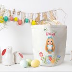Personalized Colorful Floral Egg Cartoon Character Canvas Bucket Bag with Name Easter Egg Hunt Party Gift for Girls