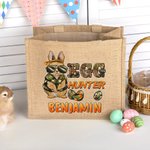 Personalised Cute Bunny Easter Egg Hunter Reusable Jute Tote Bag with Name Party Favor Easter Hunting Gift for Boys Girls