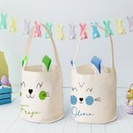 Personalisierter Niedlicher Kaninchen Gesichtsausdruck Osterkorb mit Hasenohren und Namen Eimertasche Eiersuche Ostern Party Geschenk für Kinder