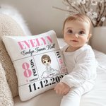 Personalized Cartoon Character Baby Birth Announcement Soft Throw Pillow Cover with Name Home Decor Baby Shower Gift for Newborn New Mom