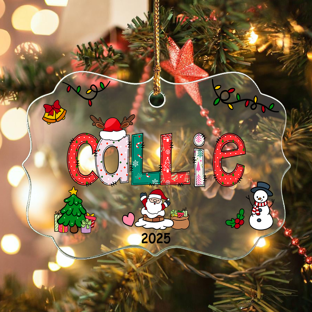 Ornement de Noël personnalisé en acrylique transparent avec nom et année Décoration de l'arbre de Noël Cadeau de Noël pour la famille et les enfants