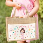 Gepersonaliseerde Bloemen Paaseieren Bunny Cartoon Karakter Grote Herbruikbare Draagtas met Naam Pasen Verjaardagscadeau voor Vrouwen Kinderen