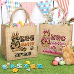 Personalised Cute Bunny Easter Egg Hunter Reusable Jute Tote Bag with Name Party Favor Easter Hunting Gift for Boys Girls
