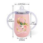 Personalized Floral Initial Name 10oz Insulated Sippy Cup with Handle Baby Shower Birthday Gift for Kids Baby