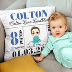 Personalized Cartoon Character Baby Birth Announcement Soft Throw Pillow Cover with Name Home Decor Baby Shower Gift for Newborn New Mom