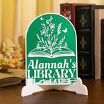 Personalized 3D Printing Fantasy Book Dragon Sword Floral Library Arched Sign with Name Desk Bookshelf Decor Birthday Reading Gift for Bookworms