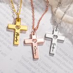 Personalized Dainty Hollow Love Cross Necklace with Name Birthday Church Baptism Gift for Christian Women