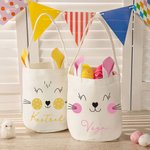 Personalisierter Niedlicher Kaninchen Gesichtsausdruck Osterkorb mit Hasenohren und Namen Eimertasche Eiersuche Ostern Party Geschenk für Kinder