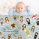 Personalized Holy Saints of Heaven Cartoon Soft Throw Blanket with Name Religion Home Decor Easter Baptism Prayer Gift for Kids Catholics