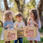 Personalised Cute Bunny Easter Egg Hunter Reusable Jute Tote Bag with Name Party Favor Easter Hunting Gift for Boys Girls