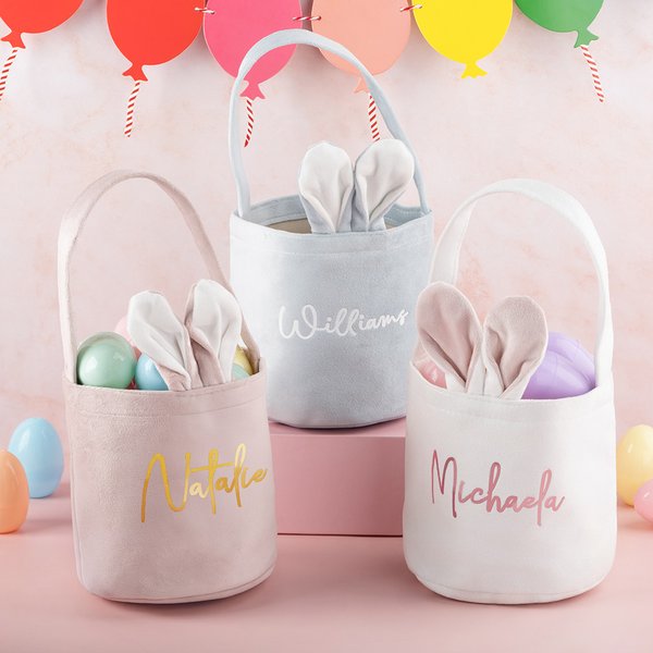 Sac Seau en Peluche à Main Personnalisé avec Nom Style d'Oreilles de Lapin Cadeau Anniversaire Fête de Pâques pour Enfant
