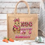 Personalised Cute Bunny Easter Egg Hunter Reusable Jute Tote Bag with Name Party Favor Easter Hunting Gift for Boys Girls