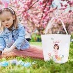 Personalized Colorful Floral Egg Cartoon Character Canvas Bucket Bag with Name Easter Egg Hunt Party Gift for Girls