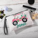 Personalized Colourful Golf Cart Linen Makeup Bag with Name and Wrist Strap Birthday Team Gift for Golf Lovers