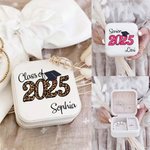 Personalizado Clase de 2025 Graduación Joyero con Glitter Leopardo Diseño Texto Viaje Portátil Regalo de Graduación Graduados