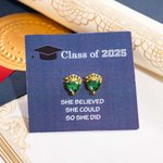 Personalized Graduation Cap Heart Birthstone Stud Earrings with Engraved Year and Earrings Display Card Graduation Birthday Gift for Women