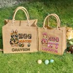 Personalised Cute Bunny Easter Egg Hunter Reusable Jute Tote Bag with Name Party Favor Easter Hunting Gift for Boys Girls