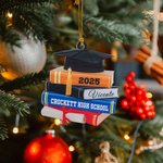 Gepersonaliseerd 3D Effect Grad Cap Boeken Acryl Ornament met Naam en Jaar Klas van 2025 Afstudeerfeest Decoratie Cadeau voor Afgestudeerden