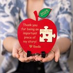 Personalized Wooden Apple Puzzle Sign with Engraved Name Year and Stand Teacher Back to School Appreciation Gift for Teacher