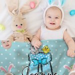 Personalisierte bunte Polka Dot Bunny Chick Initial 1-3 Gesicht Fotos weiche Decke mit Namen Home Decor Ostern Party Geschenk für Kinder