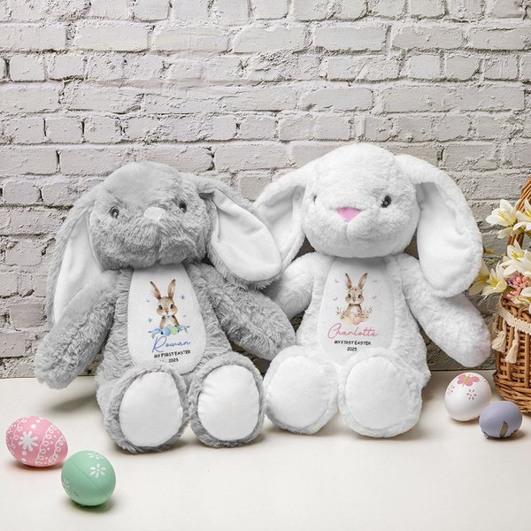Gepersonaliseerd Mijn Eerste Paasbloem Vlinder Pluche Konijntje Speelgoed met Naam en Jaar Pasen Verjaardagscadeau voor Kinderen