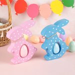 Personalized Cute Bunny Flowers Spots Stripes Wooden Easter Egg Holder with Name Tag Party Decor Birthday Holiday Gift for Kids