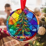 Personalisierte Glasmalerei Weihnachtsbaum Merry & Bright Keramik Ornament mit Text Vibrant Color Holiday Decor Religiöse Weihnachtsgeschenk für Familie