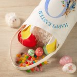 Personalized Happy Easter Floral Rabbit Initial Bunny Ears Bucket Bag with Name Eggs Hunting Basket Party Favor Easter Gift for Kids
