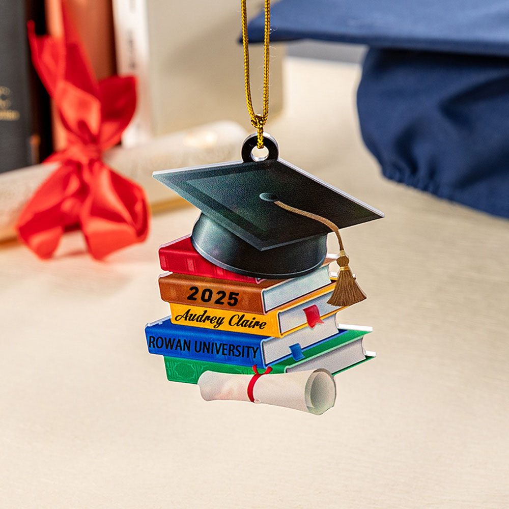 Personalized 3D Effect Grad Cap Books Acrylic Ornament with Name and ...