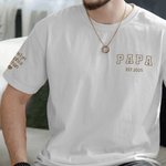 Personalised Faux Embroidered Heart on Sleeve T-Shirt Sweatshirt Hoodie with Est Year and 1-5 Kid Names Father's Day Gift for Dad Grandpa