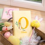 Personalized Cute Bunny Initial A5 Spiral Lined Notebook and Pom Puff Pen Set with Name Birthday Easter Gift for Boys Girls