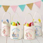 Personalized Happy Easter Floral Rabbit Initial Bunny Ears Bucket Bag with Name Eggs Hunting Basket Party Favor Easter Gift for Kids